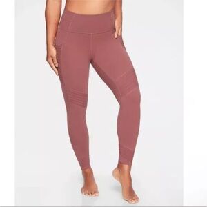 Athleta Inclination Moto Tight In Powervita Stash Pocket Havana Brown Size SP